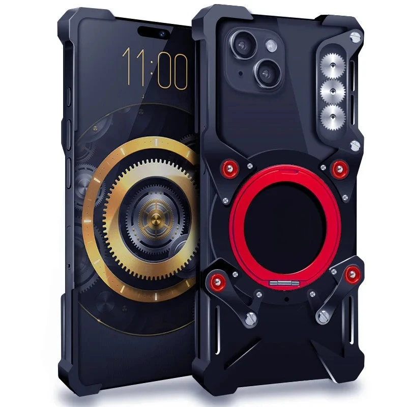 

Suitable for iphone14plus 15plus mobile phone case trendy protective case personalized metal rotating bracket