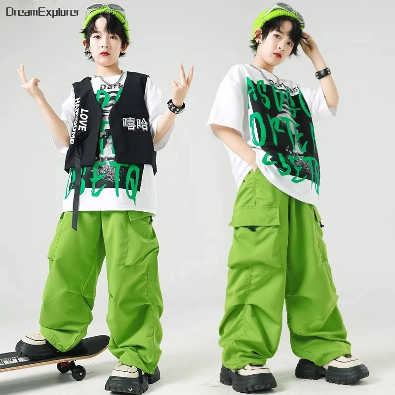 Hip Hop Boys Cool T-shirt Joggers Girls Street Dance Candy Color Cargo Pants Zestawy ubrań dla dzieci Kostiumy jazzowe dla dzieci Streetwear