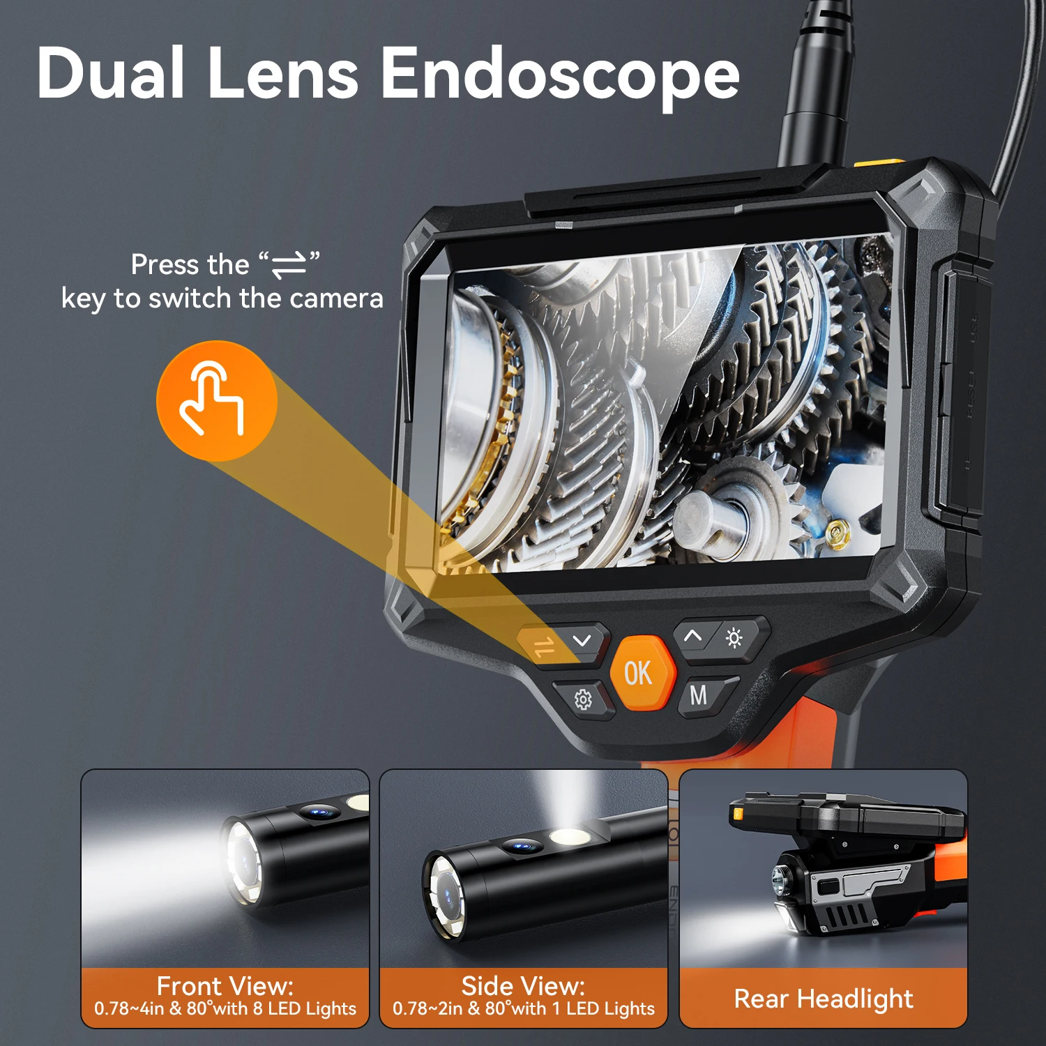 卸売 フルHD 下水道管検査ビデオカメラ修理ツール ボアスコープ ポータブル 2MP 5インチスクリーン 8mm リジッド工業用内視鏡