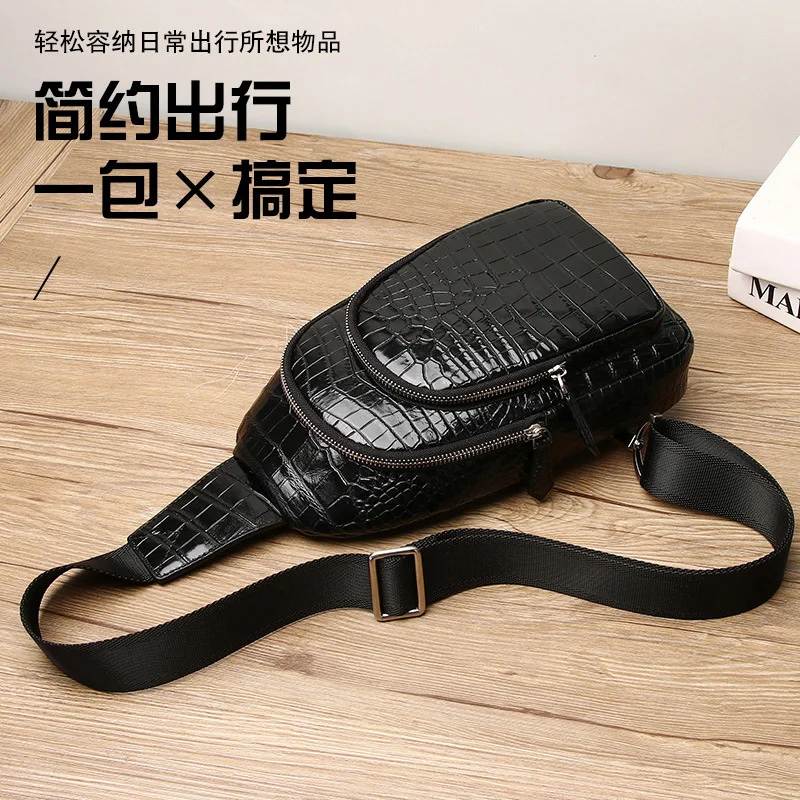 

New Men's Genuine Leather Chest Black Crossbody Waist Shoulder Bag Mens Fanny Pack Luxury Designer Fashion Bags Free Shipping