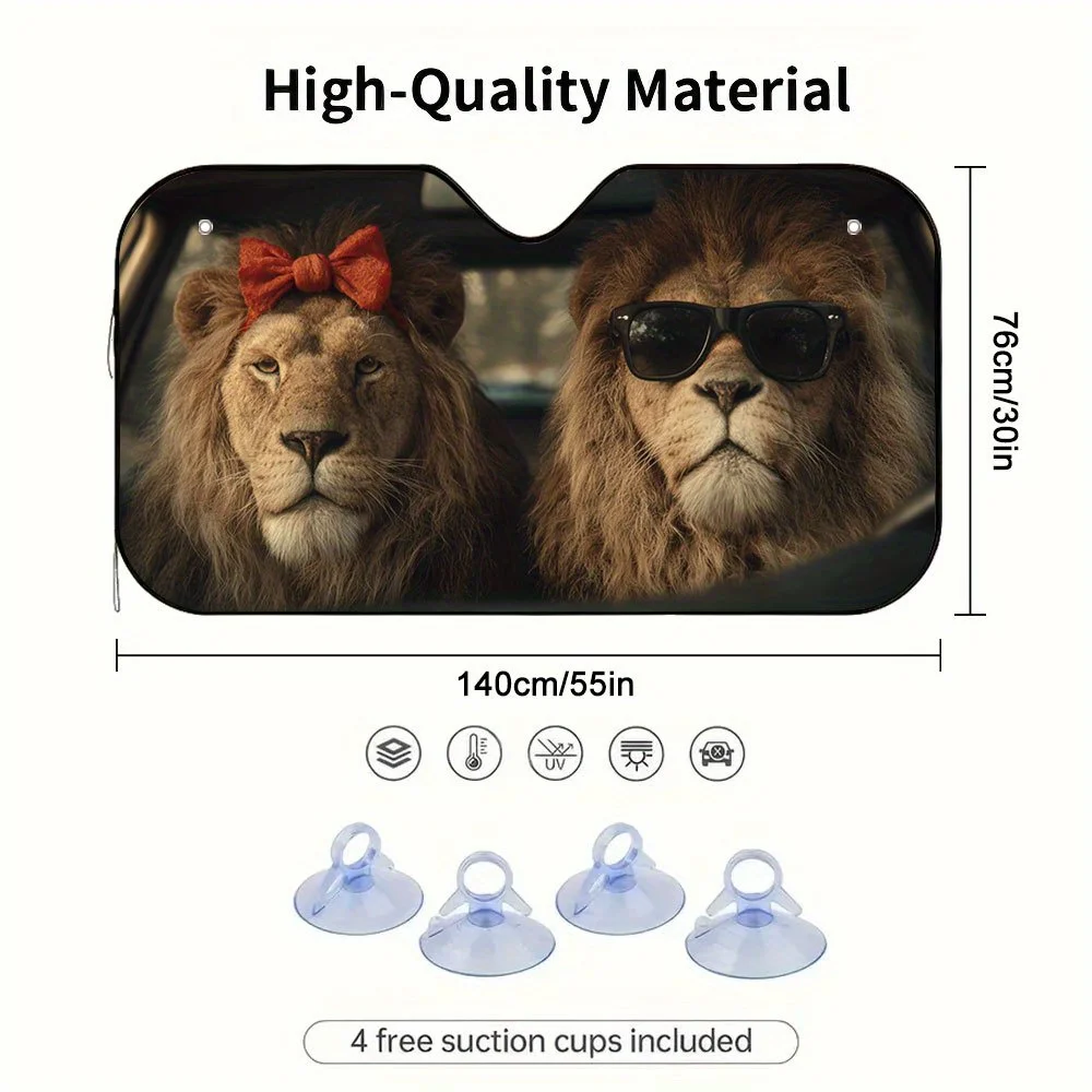 1pc Lion in Red Bow Car Sun Visor, Quick Sunblock, Reduces Car Interior Heat, Suitable for Daily Commutes, Long Trips