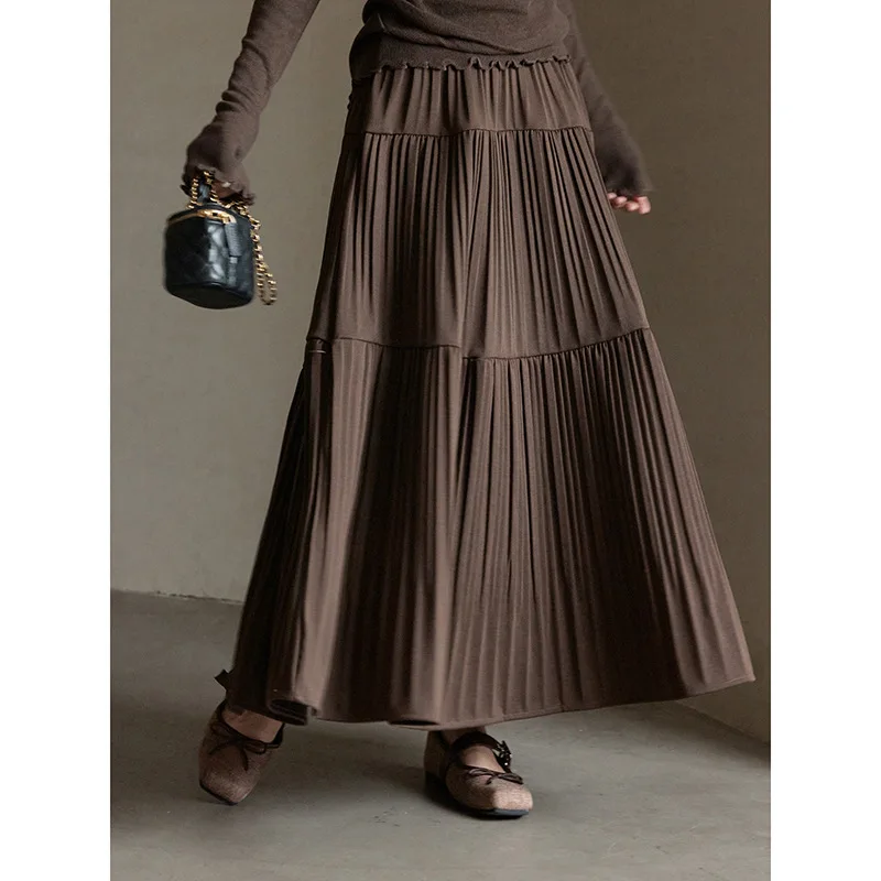 À la mode taille haute a-ligne gâteau jupe demi-jupe femmes automne nouvelle collection plissée mi-longue jupe plissée jupe