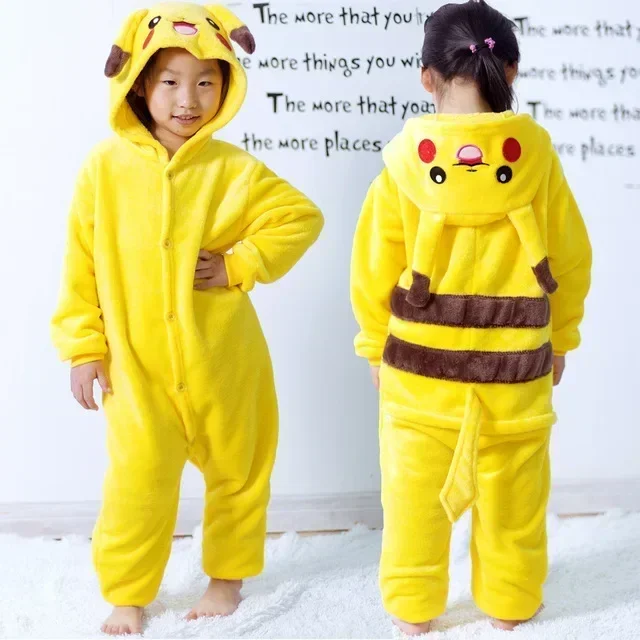 Hot Herfst Winter Warm Pikachu Flanel Onesie Cosplay Hoodie Voor Jongen Meisje Zachte Homewear Ouder-kind Nachtkleding Voor Meisjes
