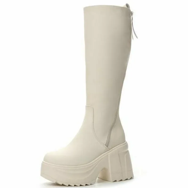 

Женские ботильоны на платформе 10 см, из искусственной кожи с микрофиброй, на танкетке, британские сапоги до колена на молнии, модная Осенняя обувь, 2024