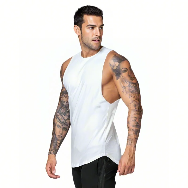 Herren Fitness-Kleidung Sommer Baumwolle Fitness-Tanktops Herren Jogging Bodybuilding Ärmelloses Shirt Atmungsaktive O-Ausschnitt Muskel-Tops