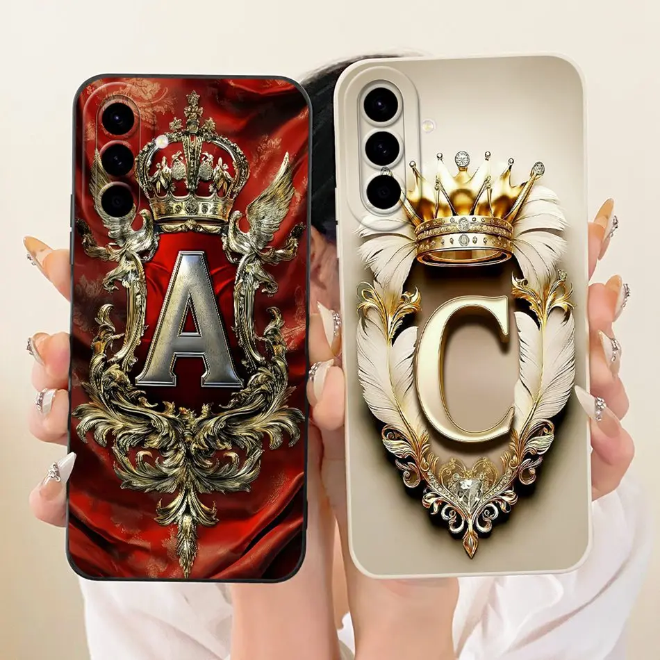 For Samsung Galaxy A27 Feather Crown Initial Letter Phone Case For Samsung A27 5G SM-A276B A276E Soft Silicone Cases Bumpers