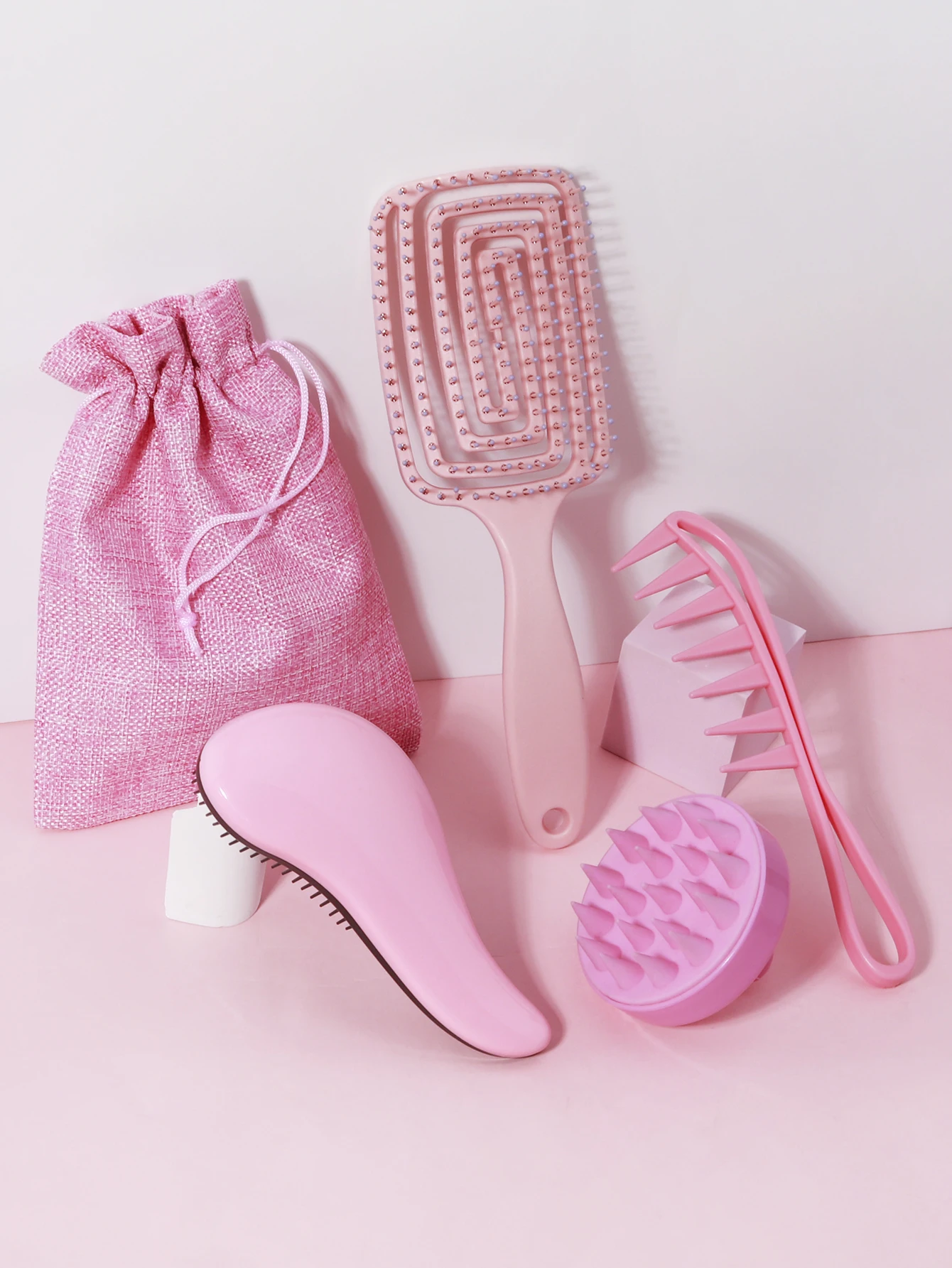 Kit de soin des cheveux pour cheveux normaux, comprend une brosse de massage, des poignées, un peigne à dents larges, un masseur de cuir chevelu avec sac cadeau, 4 pièces