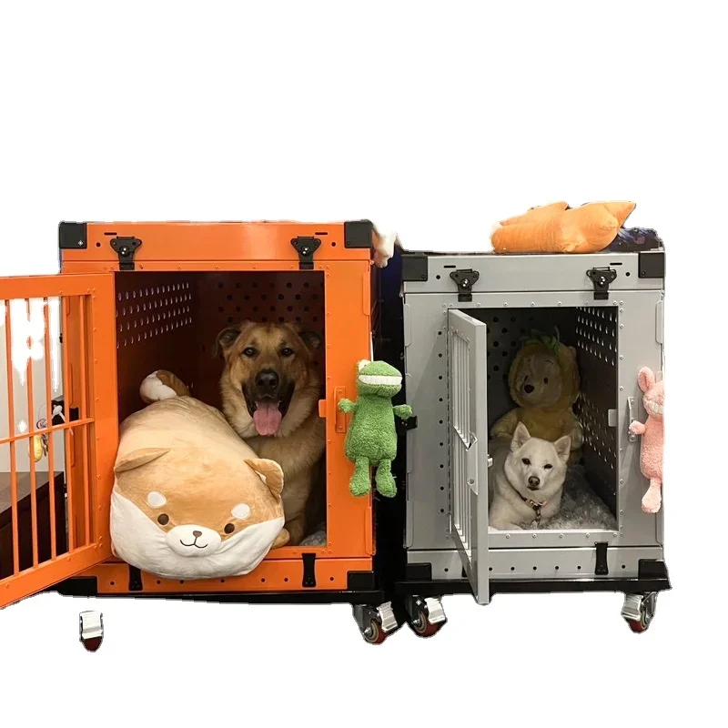 Aluminum Alloy Medium and Large Dog Cage Folding Pet Car Cage Camping Travel Dog Cage