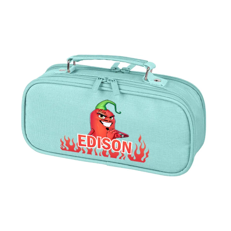 Cartoon Edison Pts Multi Layer Canvas Pencil Bag Boys Gift Pencil Case Female Simple Elementary School Double-Layer Pencil