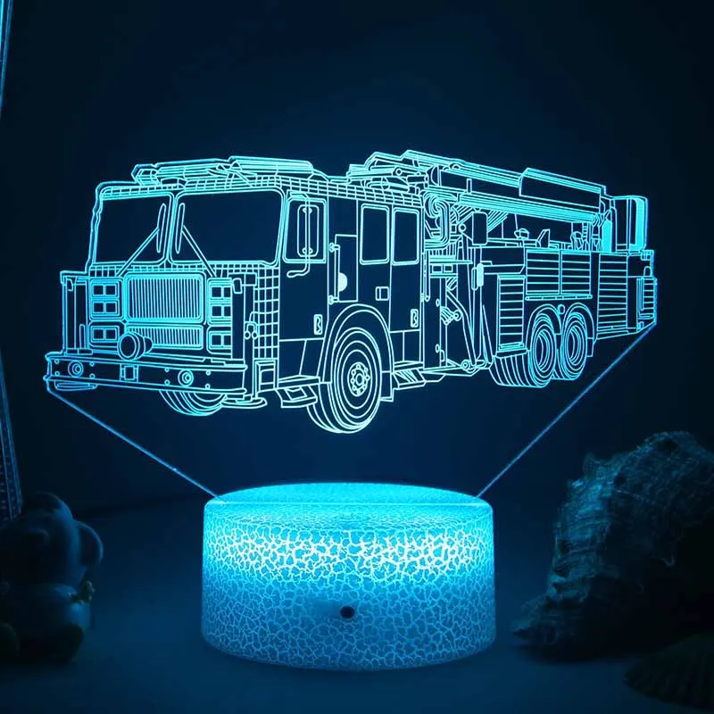 Luz nocturna de camión de bomberos para niños, decoración de dormitorio, lámpara de mesa nocturna USB que cambia de 7 colores, regalo de Navidad