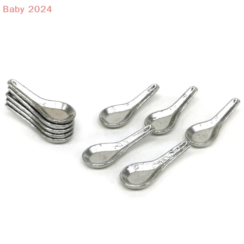 10 Pieces 1:12 Dollhouse Miniature Soup Spoon Set Pretend Play Dollhouse Kitchen Accessories