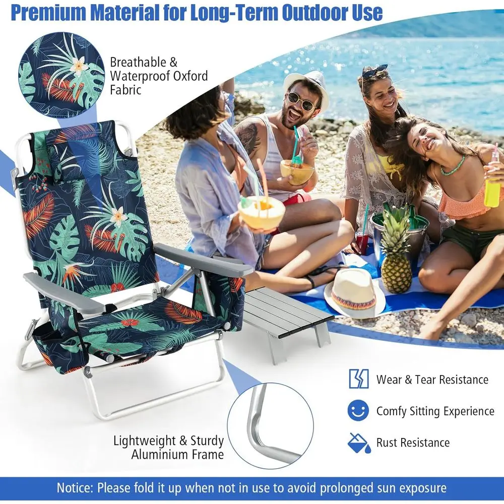 Tragbarer Strandstuhl mit Tisch, Kühltasche, Getränkehaltern und Handtuchstange