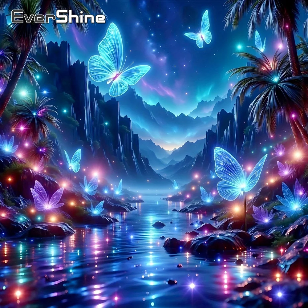 EverShine DIY Diamantmalerei Schmetterling Vollflächiges Quadratisches Mosaik Landschaftsbild Strass-Stickerei Berg-Wandkunst