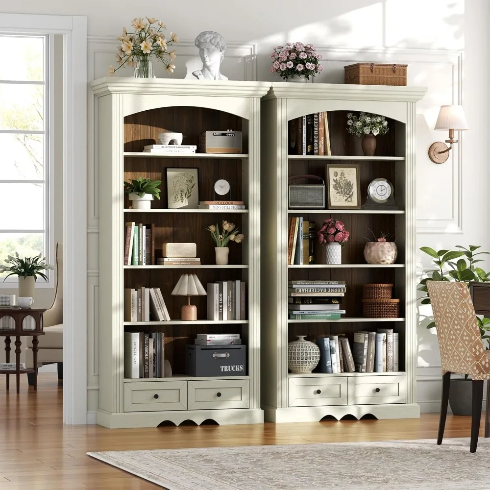 "خزانة كتب مقوسة على طراز المزرعة مكونة من 5 طبقات مع مساحة تخزين وأرفف قابلة للتعديل" #3