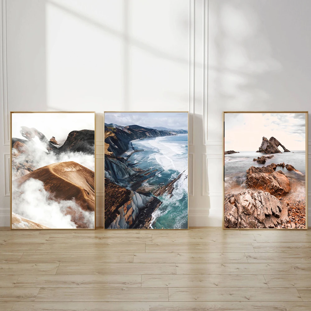 

1Pcs the coastal waves, sandy beaches, and mountain ranges formed by nature are suitable for home decoration, wall paintings, fr