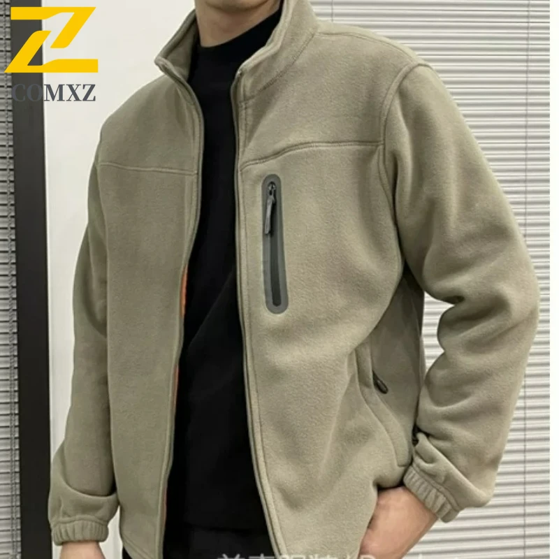 

COMXZ Мужская флисовая куртка Chaqueta, толстая зимняя повседневная куртка с воротником-стойкой, уличная куртка для рыбалки и пешего туризма, повседневный минималистичный плащ