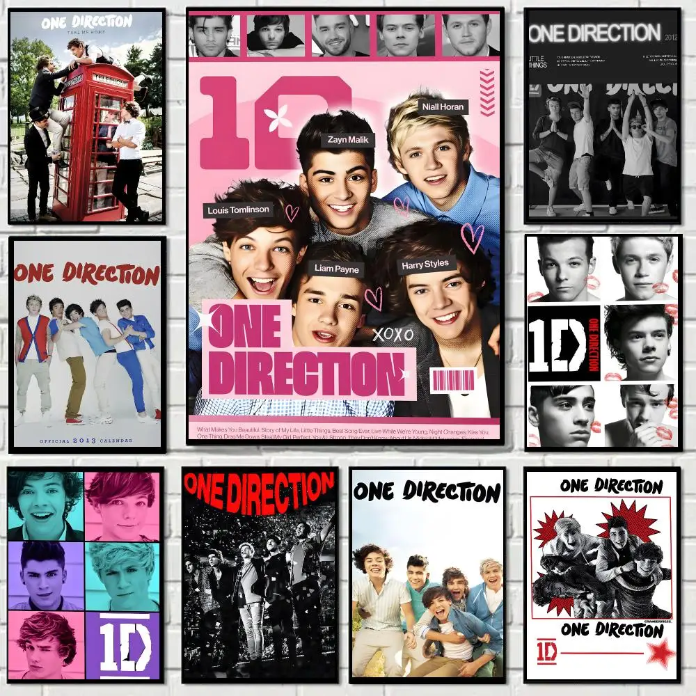 One Direction Band Poster Self-adhesive Decal Living Room Bedroom Party Bar Decor Moisture-proof Fade-resistant