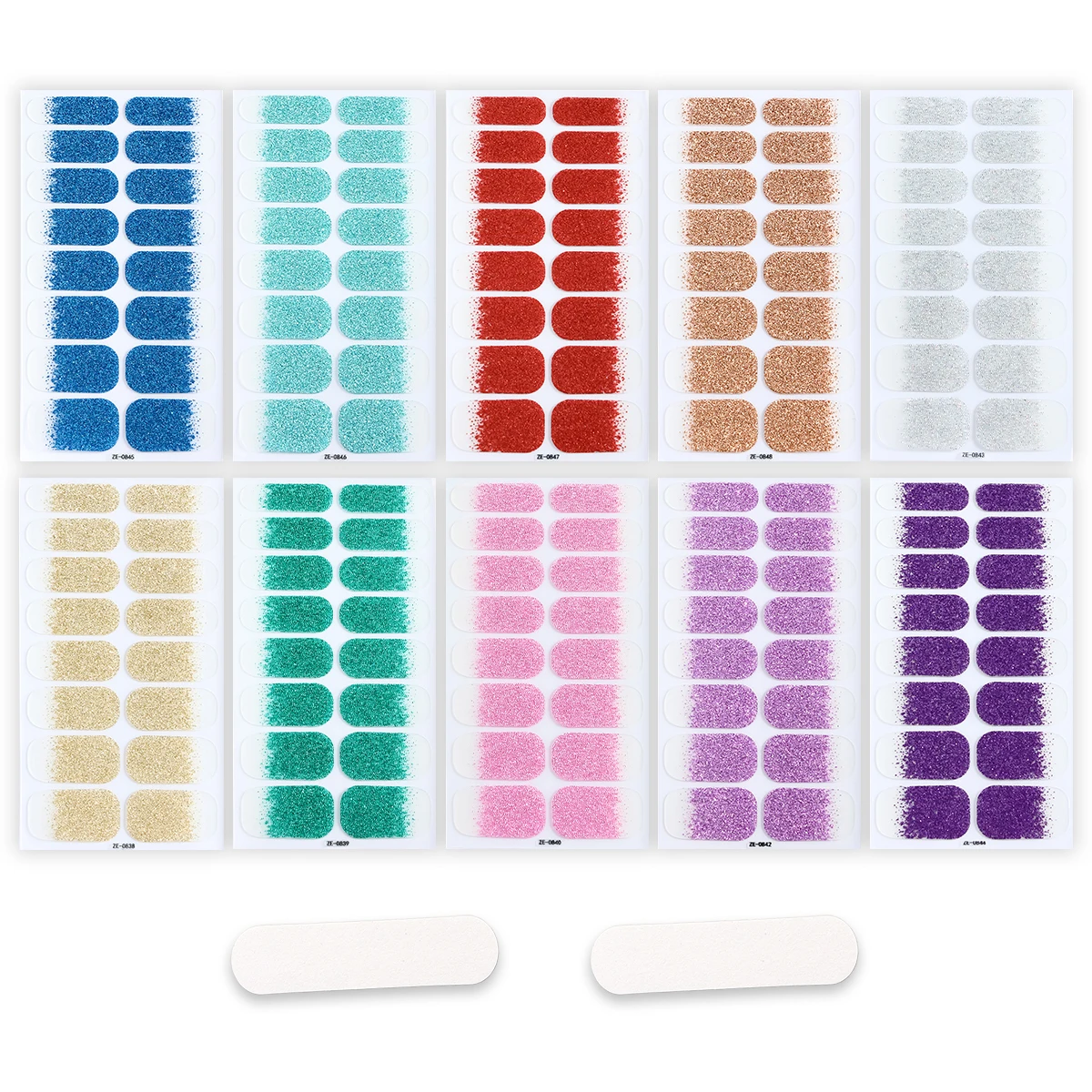 16 Tipps/10 Blatt Full Cover Nagelaufkleber Farbverlauf Funkelnde Nagellackstreifen Glitzer Nail Art Aufkleber Maniküre Dekoration