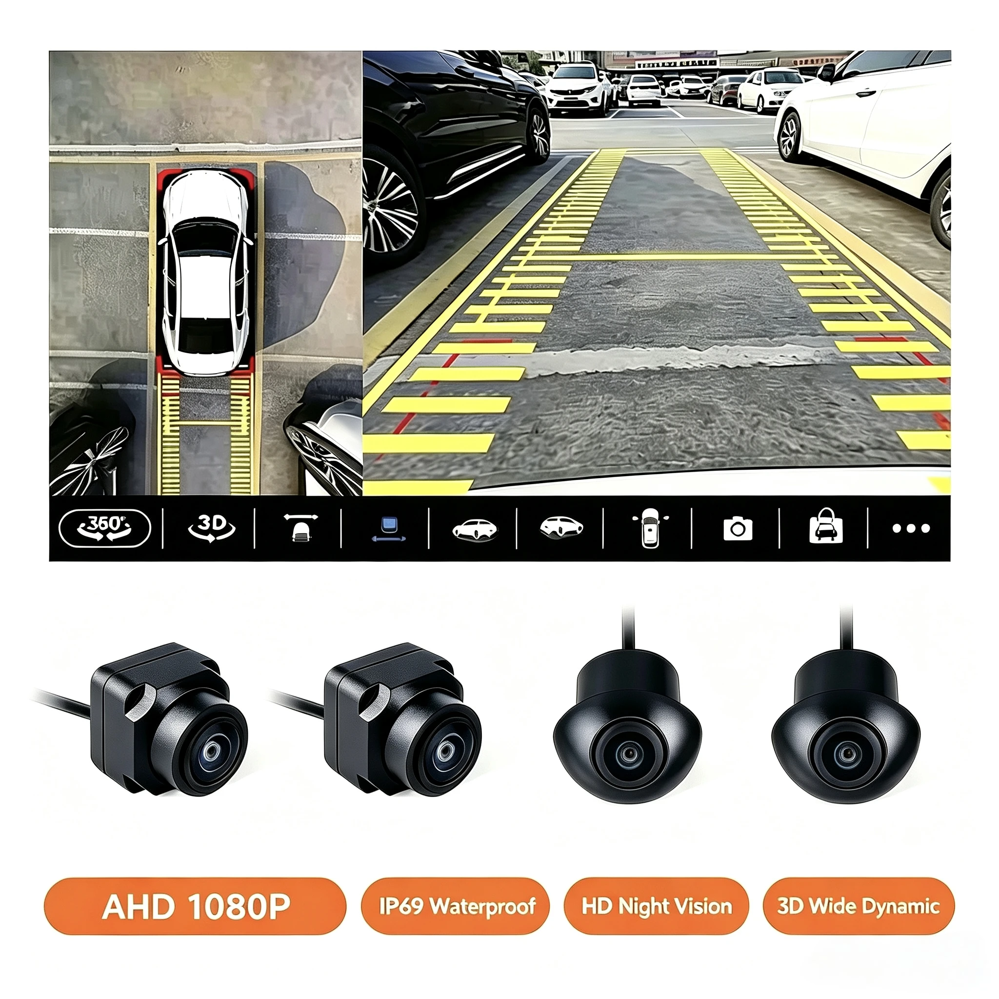Car Camera AHD 1080P 360° Panoramic Camera  Rear View 4 Bird Eyes View Car Camera For All Android Radio