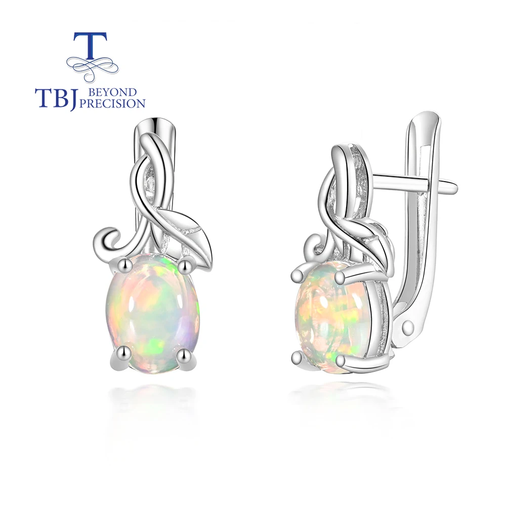 

925 Sterling Silver Tree Leaves Design Earrings Natural Oval 6*8mm Opal Fine Jewelry for Women's Anniversary and birthday Gifts