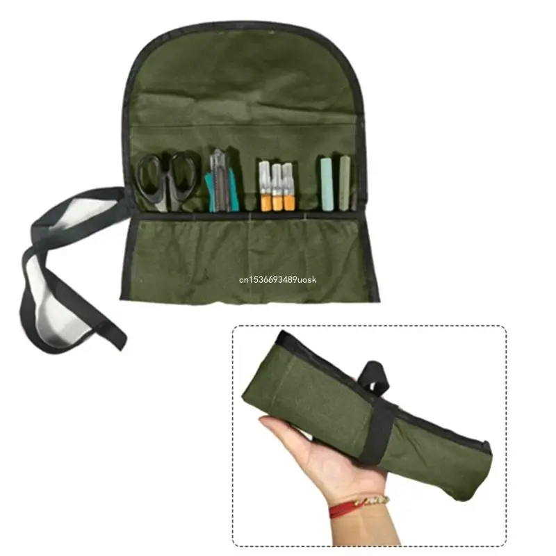 4 Pocket Tool Bag Canvas Wrench Roll Up Screwdriver Pliers Roller Compartments Organizers Tool Roll Organizers