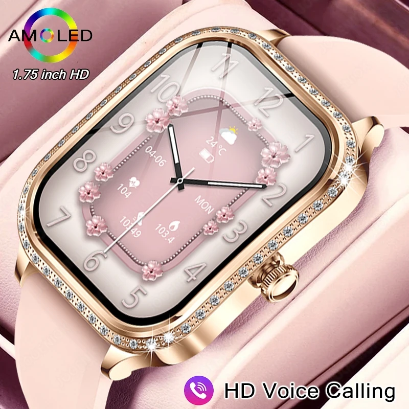 

2026 New Women Smart Watch 1.75-inch 3D Curved Display Diamond-Finished Case Health Monitoring Sports Bluetooth Call Smartwatch