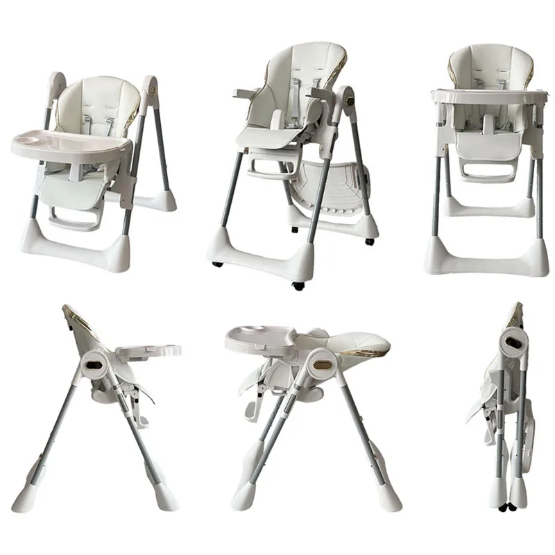 Luxury Baby Dining Chair with Removable Seat and Tray Adjustable Height Baby Feeding Chair Free-Assembly Dining Chair with Wheel