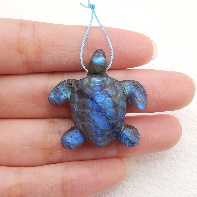 1pc Natural  Labradorite Turtle Carving Pendant Bead, Sparkly Blue Flash Gemstone Handcarved Animal