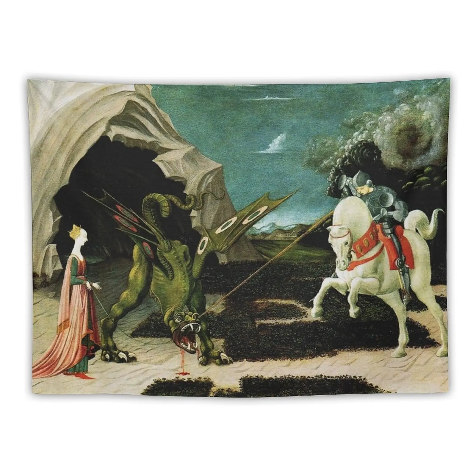 Saint George, Dragon and Princess by Paolo Uccello Tapestry Decorative Wall Decorative Wall Mural Tapestry