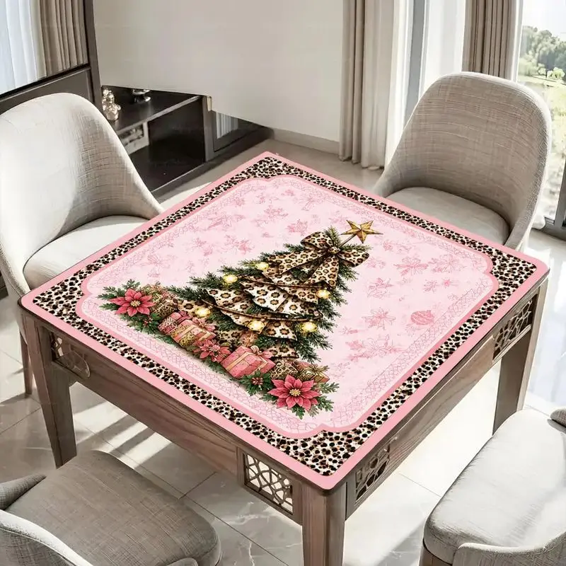 Christmas Mahjong Table Mat Square Covered with Cedar Branches Anti slip Noise Reduction Game Mat Portable Desktop Decoration