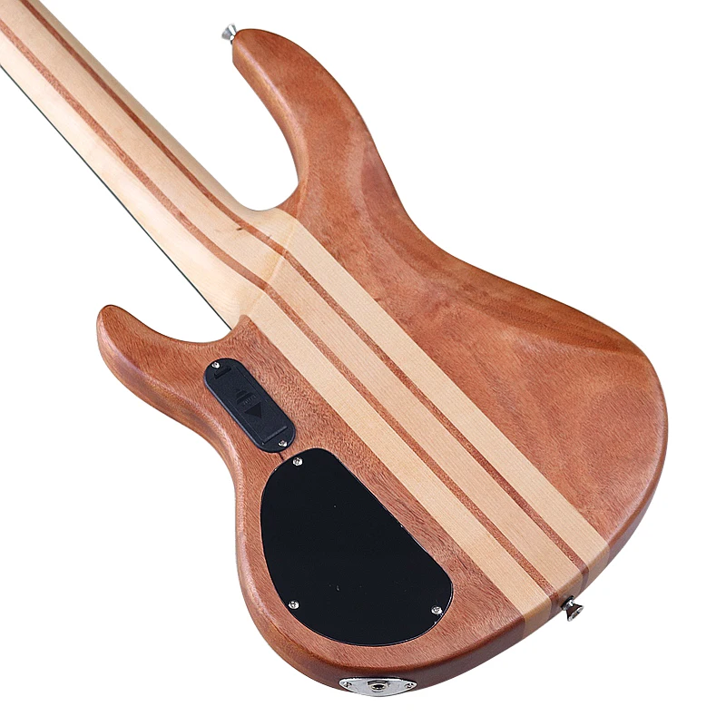 Active 5 String Neck Through Electric Bass Guitar 43 Inch Solid Okoume Body Natural Color Bass Guitar with Free Bag