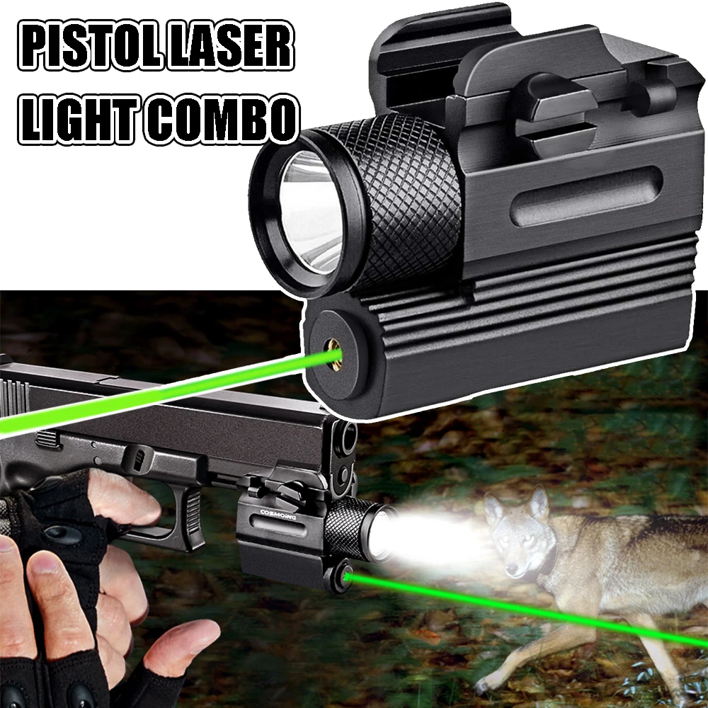 

Pistol Green Laser Light Combo (Laser Sight Combo) & 600 Lumen Strobe Pistol Flashlight Rail Mount Gun Flashlight for Handguns