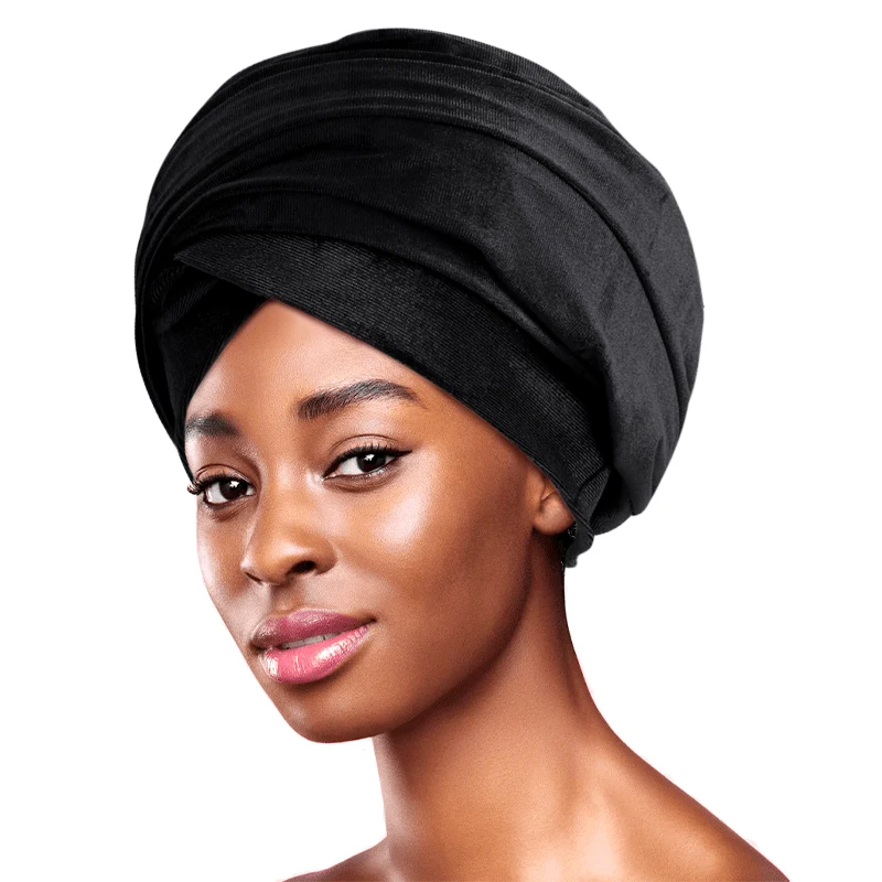 

New Women Luxury Pleated Velvet Turban Hijab Head Wrap Extra Long Tube Elastic Indian Headwrap Scarf Tie Chemo Hats Beanies