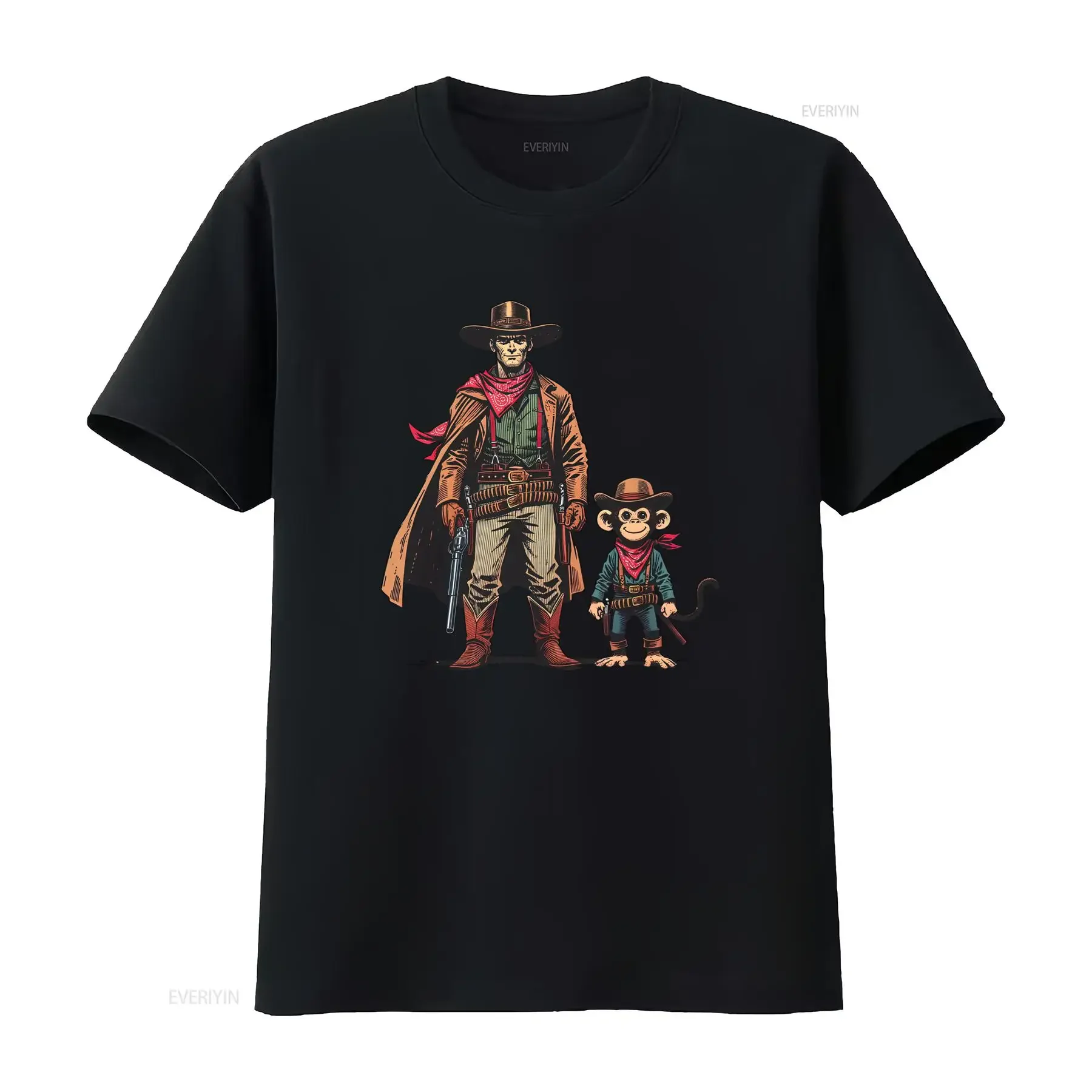 Cowboy T Shirt Monkey Gunslinger Western Outlaw Old West Retro Vintage Print  vintage Washed Casual Stylish Comfortable fashion