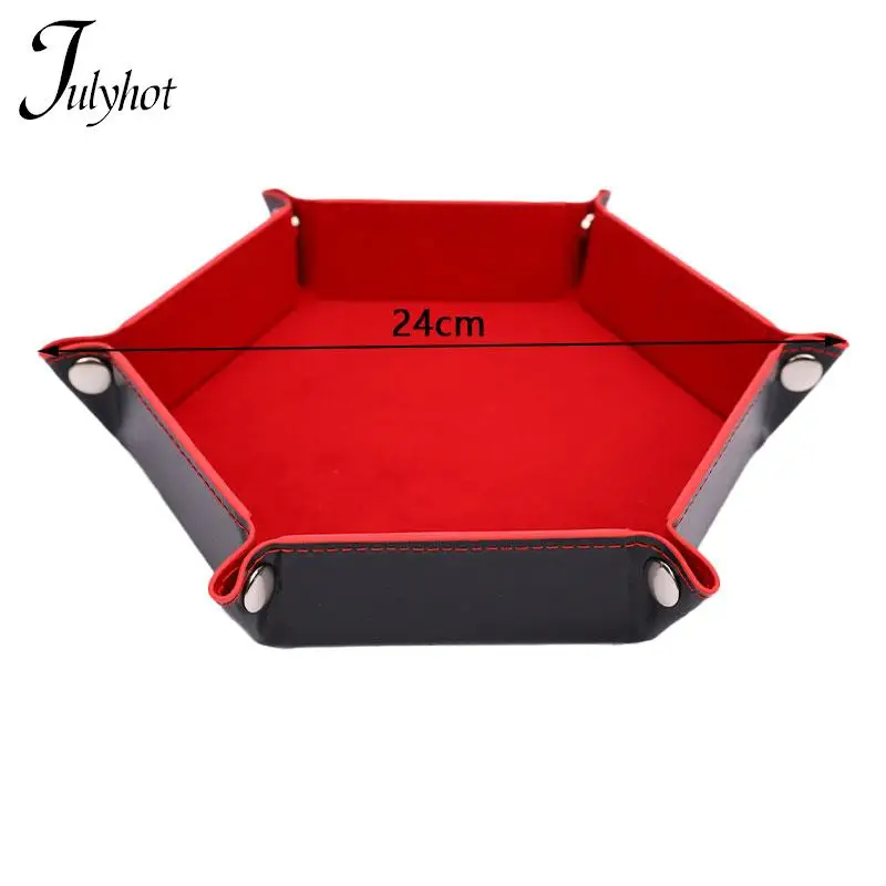 Foldable Dice Tray Box PU Leather Folding Hexagon Key Storage Coin Square Tray Dice Game for RPG/DnD Table Board Games