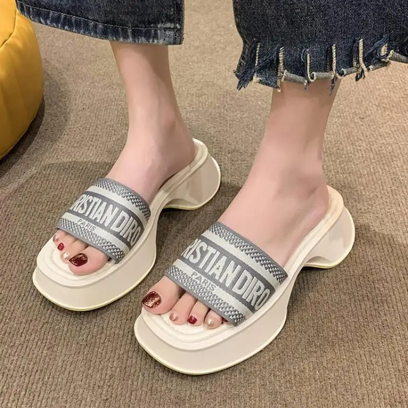 2024 New Luxury Summer Boutique Women\'s Slippers High Heels Novel Women Sandals Fashion Slippers Shopping Walking Women\'s Shoes