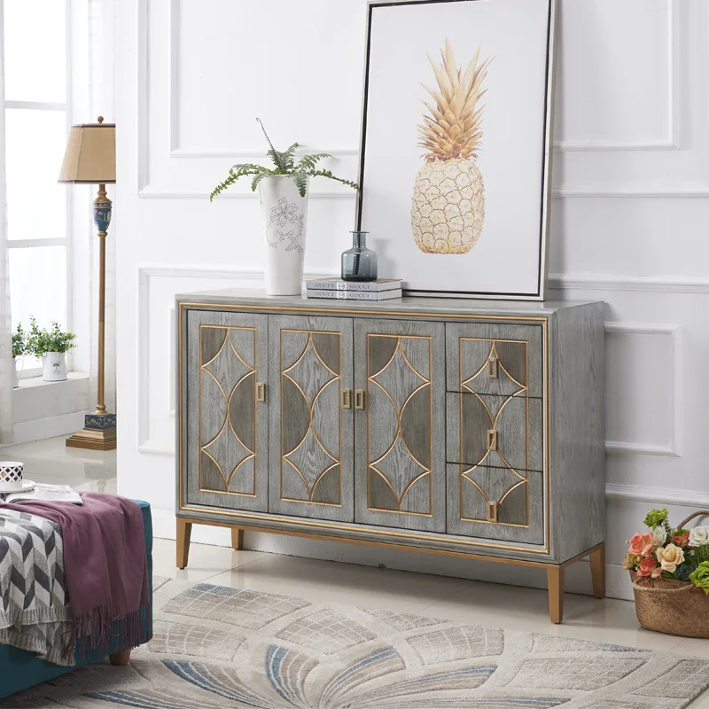 For dinner side light luxury living room household dishes three doors three bucket cabinet multi-functional entrance cabinet
