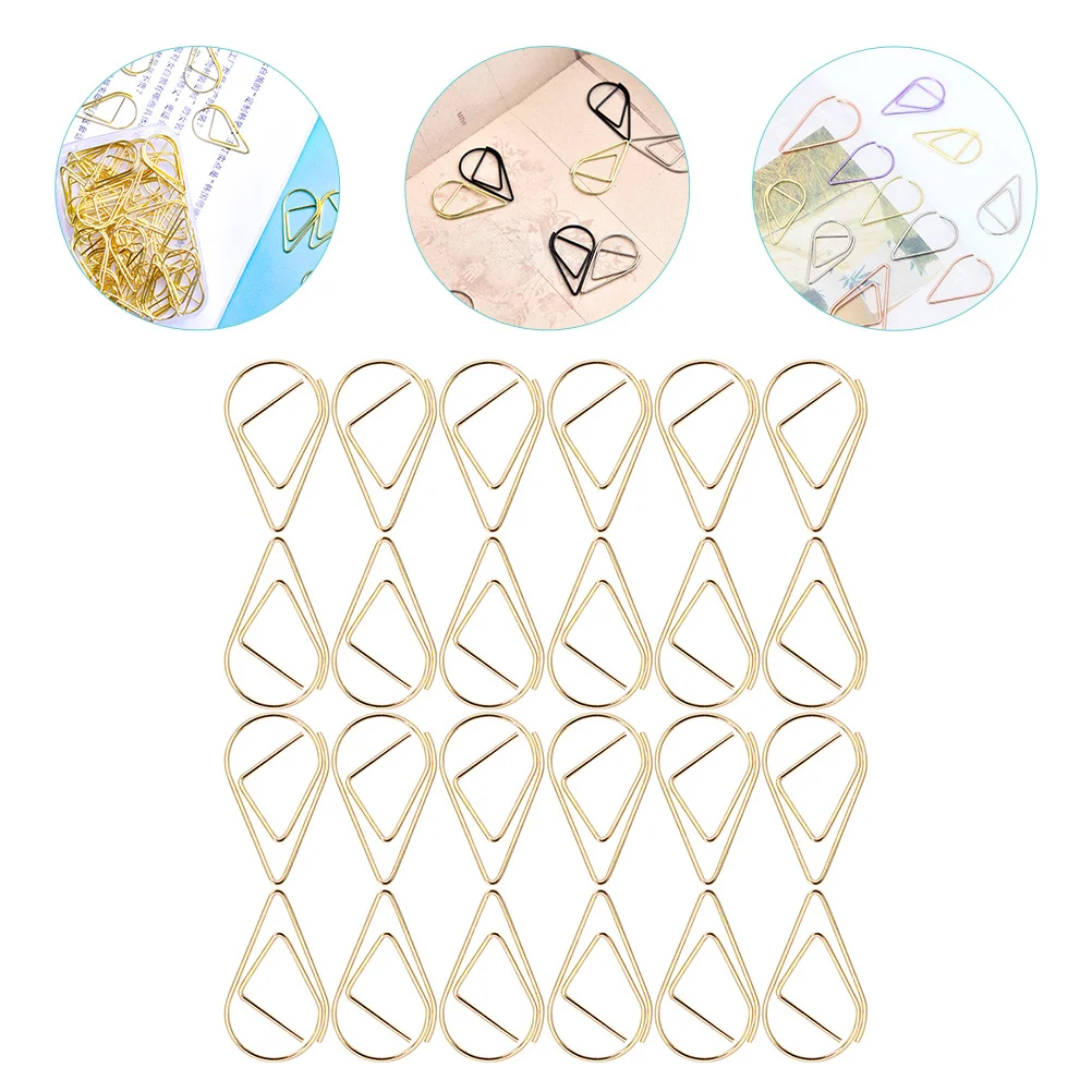 100 Pcs Paper Clips Multiuse Teardrop Creative Metal Bookmark Decorate Decorative Golden for Document Office Child Miss