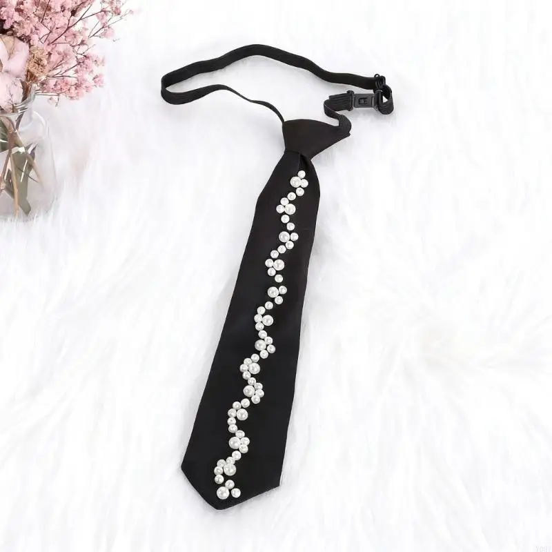 ربطة عنق أنيقة من اللؤلؤ المقلد خفيفة الوزن ومقاومة للتجاعيد ومناسبة لاجتماعات المكتب والمناسبات الكاجوال Y08E
