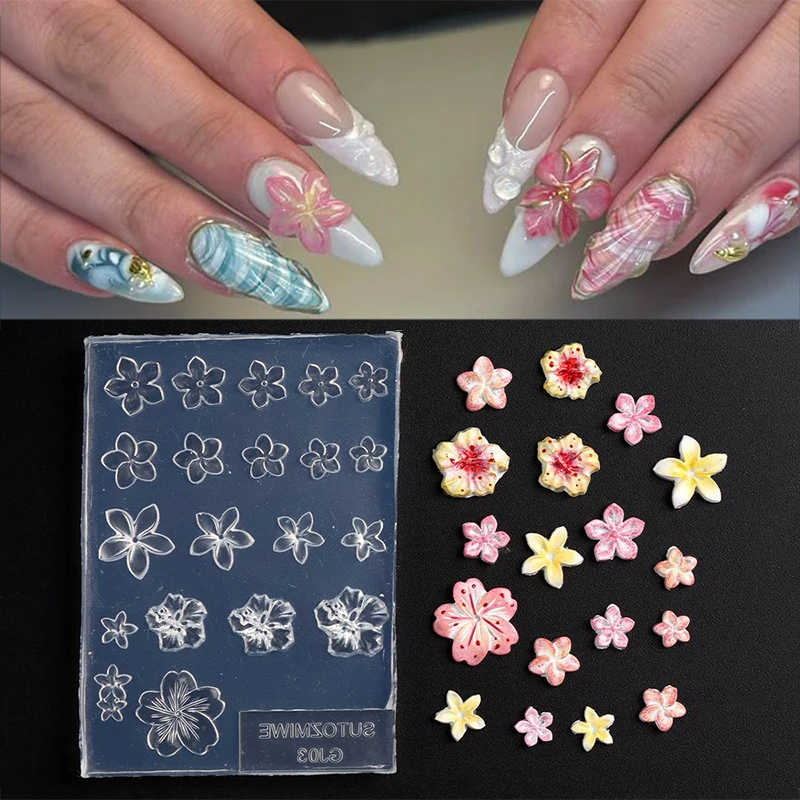 ●Handmade Diy Frangipani Silicone Nail Art Mold For Manicure Fashionable Flower Nail Art Design Mould High Transparent Template