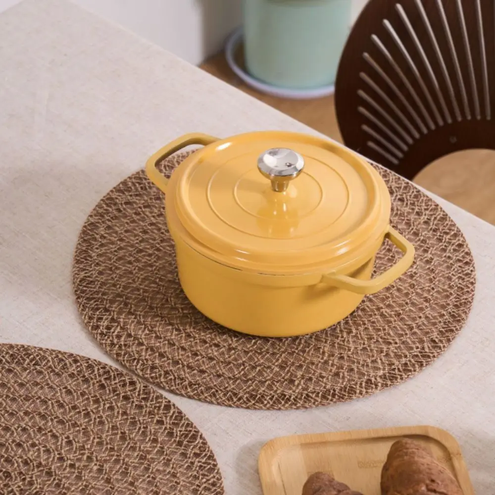 

4 Pieces Woven Natural Jute Place Mat Round Non-Slip Tableware Mat Heat Insulation Wear-resistant Dish Mat Dining Room