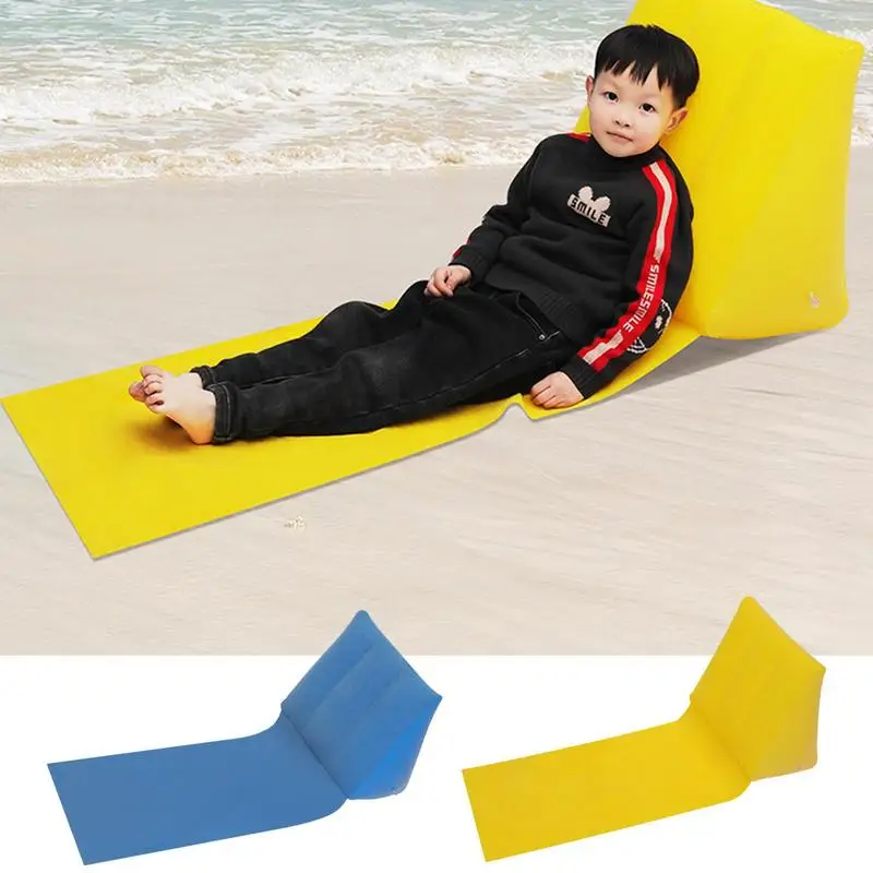 Inflatable Triangle Beach Pad With Pillows Sun Bath Beach Mat Flocking Beach Cushion Triangle Beach Mat For Travel Camping