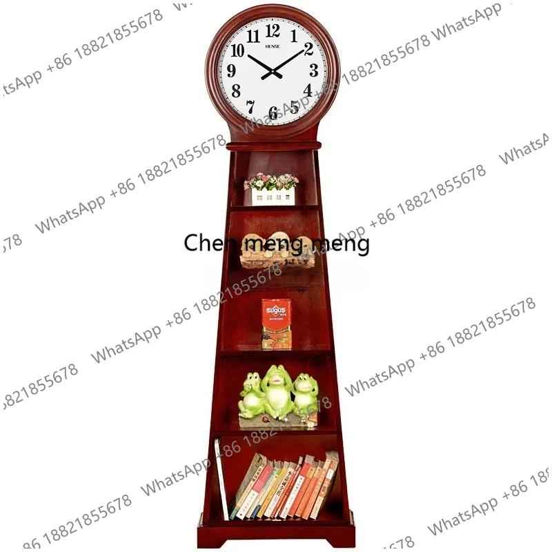 Solid wood floor clock bookcase living room modern simple creative locker quartz floor electronic clock
