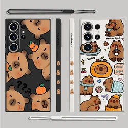 Cute Capybara Case for Samsung Galaxy S25 S24 Ultra S22 S23 Ultra 5G Note 20 S10 S20 FE S21 Plus With Lanyard Cover