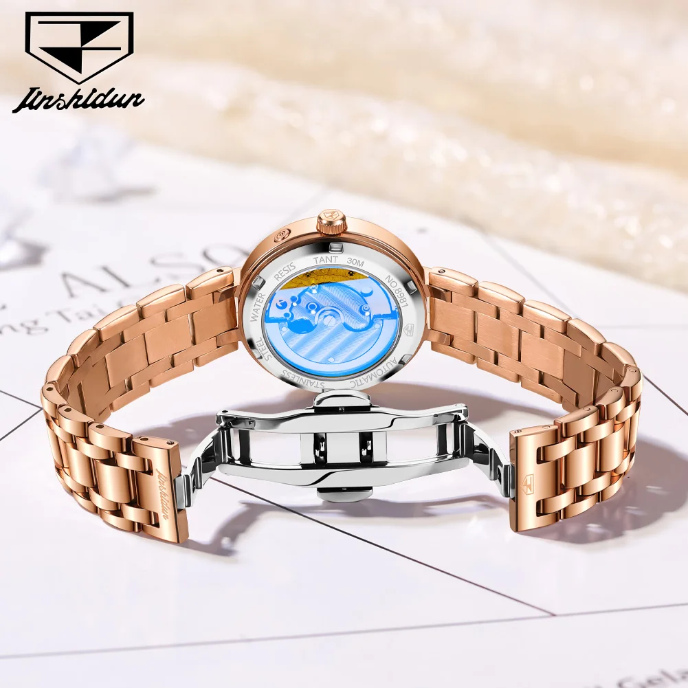 JSDUN 8981 Woman Watch Roman Scale Moon Phase Watch For Women Business Date Waterproof Automatic Mechanical Original Wristwatch