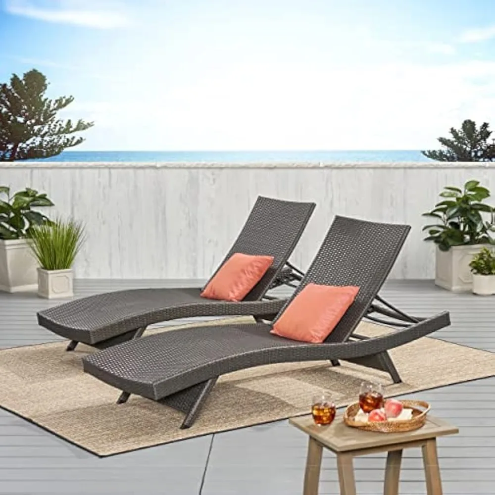 Salem Outdoor Wicker Chaise Lounge Chairs, 2-Pcs Set, Grey