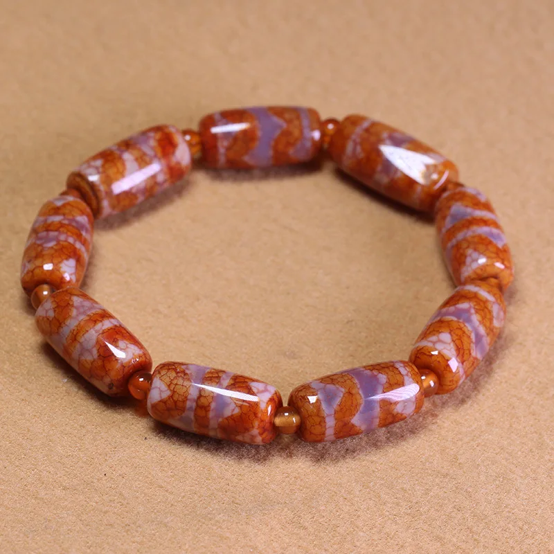 Shelihua Heart Tiger Tooth Dzi Bead 11x20mm Barrel Beads Single-Strand Bracelet Protective Accessory