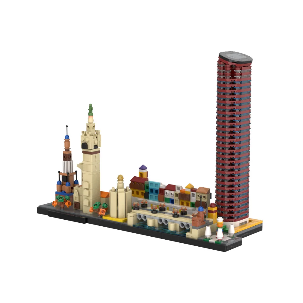 MOC Seville Skyline Architecture Series Building Blocks Guadalquivir River Triana Bridge Torre Sevilla Cartuja Model Brick Toy