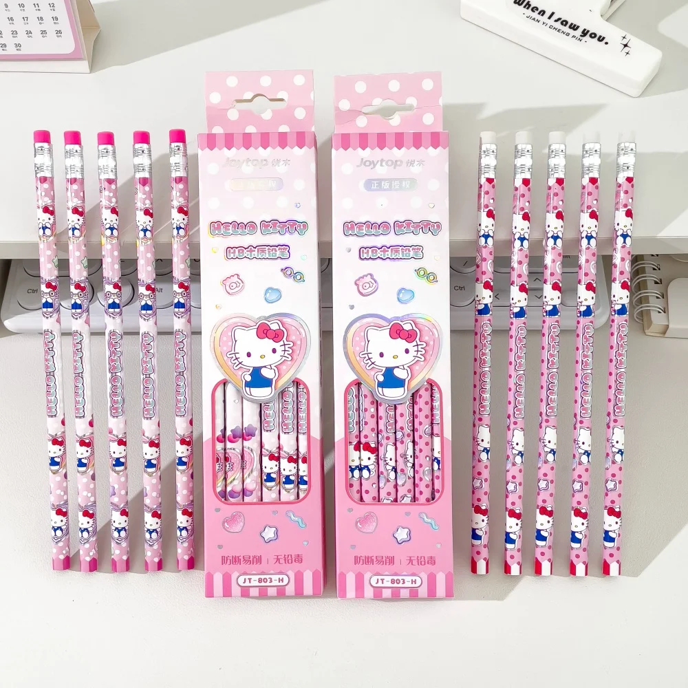 Crayons Sanrio authentiques, 12 pièces, Hello Kitty Kuromi HB, crayons d'écriture, écriture fluide, papeterie de dessin animé, fournitures de bureau