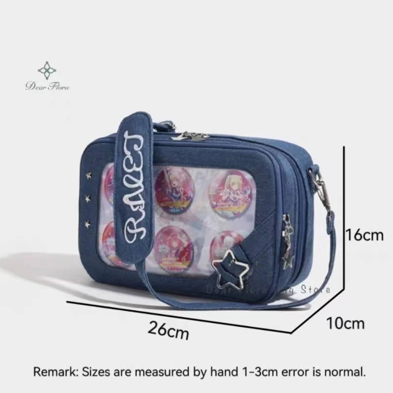 Women\'s Y2K Fashion Moto Style Shoulder Bag Individuality Aesthetic Ita Bag Transparent Front Pocket DIY Messenger Crossbody Bag